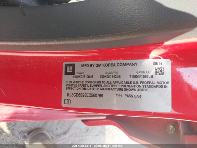 Chevrolet Spark 1lt Auto 2014 KL8CD6S93EC560769 Image 9
