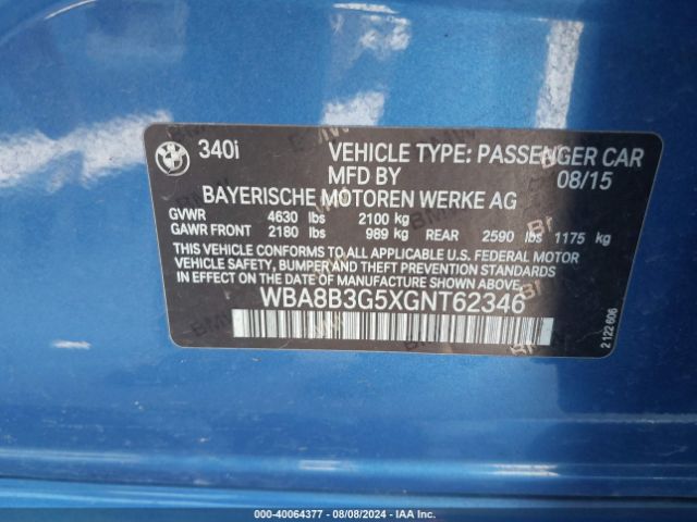 WBA8B3G5XGNT62346 BMW 340i