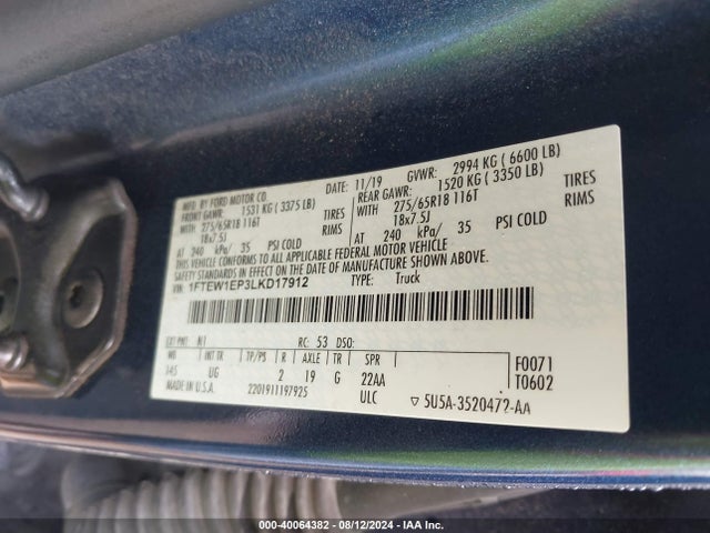 Ford F-150 Xlt 2020 1FTEW1EP3LKD17912 Image 9