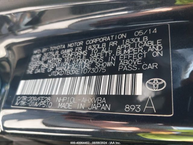 JTDKDTB3XE1073075 Toyota Prius C One
