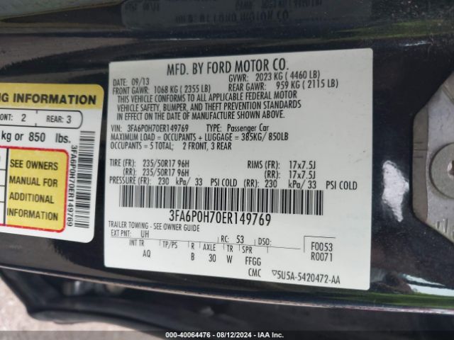 3FA6P0H70ER149769 Ford FUSION SE