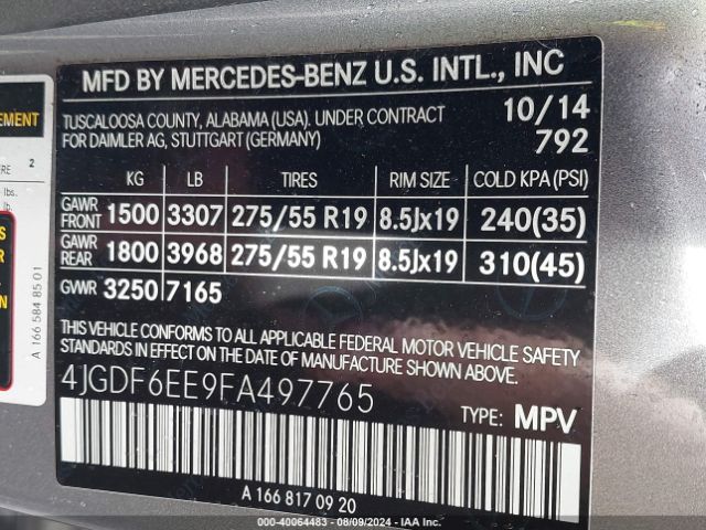 4JGDF6EE9FA497765 Mercedes-Benz Gl 450 4matic