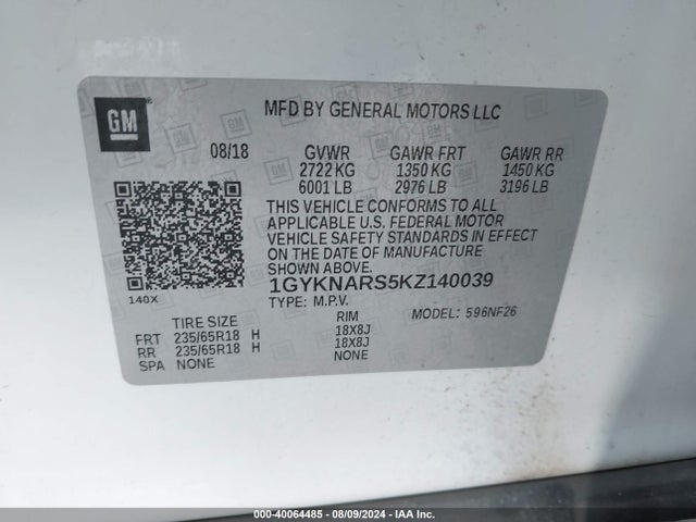 1GYKNARS5KZ140039 Cadillac Xt5 Standard