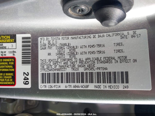 Toyota Tacoma Sr5 V6 2017 3TMCZ5AN3HM085337 Image 9