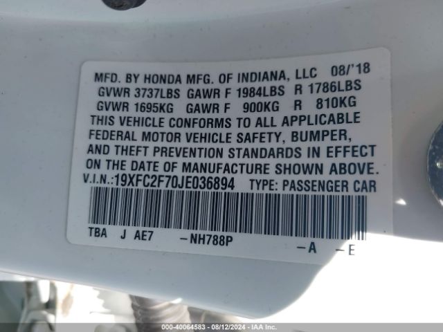 19XFC2F70JE036894 Honda CIVIC EX