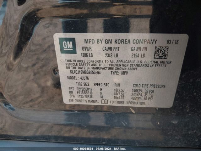KL4CJ1SM8GB655564 Buick Encore Sport Touring