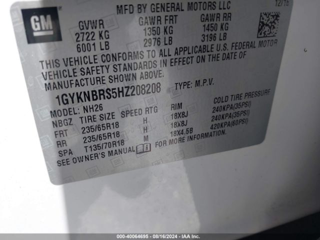 1GYKNBRS5HZ208208 Cadillac XT5 LUXURY
