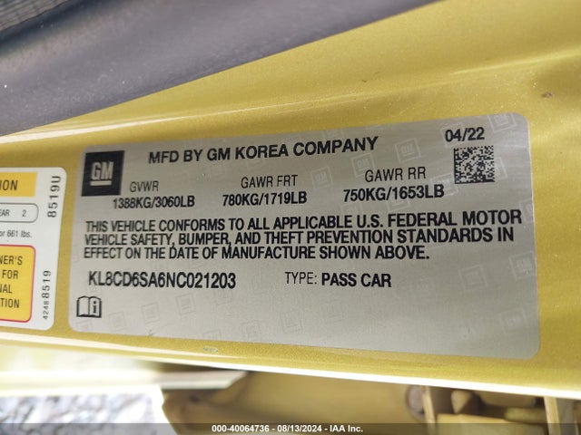 Chevrolet Spark Fwd 1lt Automatic 2022 KL8CD6SA6NC021203 Image 9