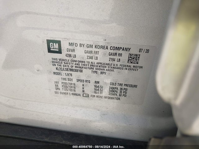 Chevrolet Trax Fwd Lt 2021 KL7CJLSB7MB308168 Image 9