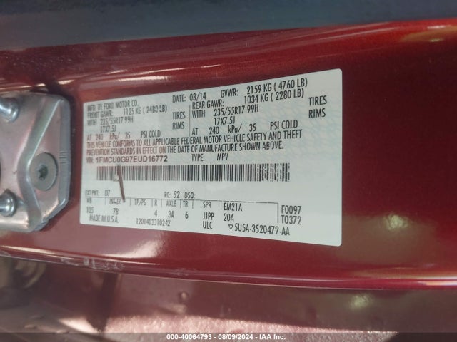 Ford ESCAPE SE 2014 1FMCU0G97EUD16772 Image 9