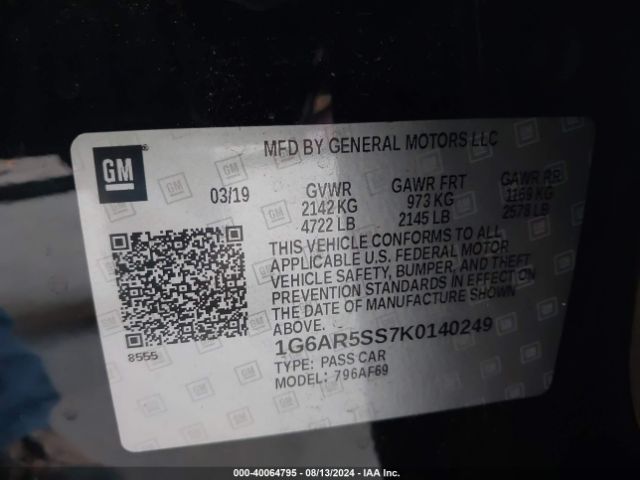 1G6AR5SS7K0140249 Cadillac CTS LUXURY