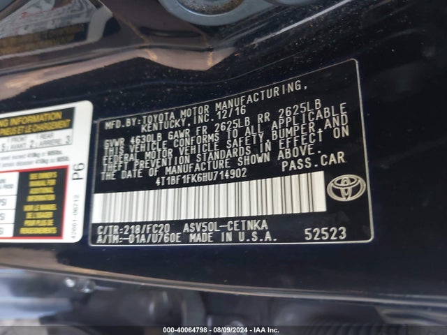 Toyota CAMRY LE 2017 4T1BF1FK6HU714902 Image 9