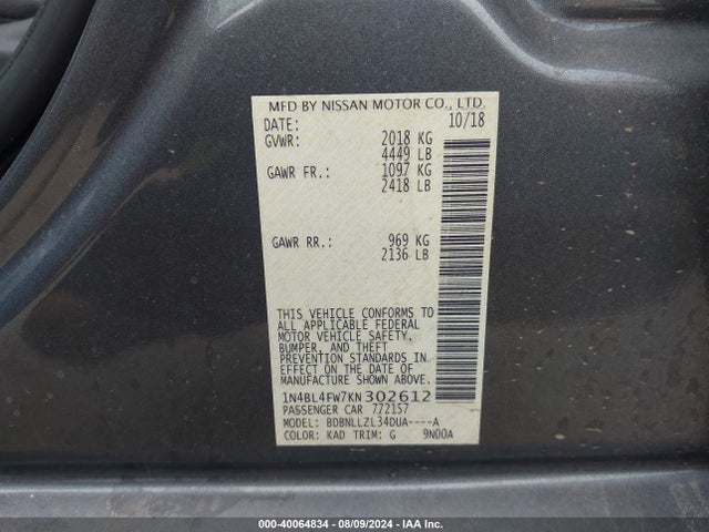 Nissan Altima 2.5 Platinum 2019 1N4BL4FW7KN302612 Image 9
