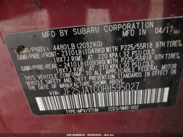 JF2SJATC0HH595027 Subaru Forester 2.5i Touring