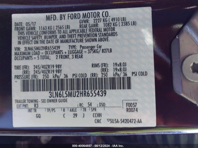 3LN6L5MU2HR655439 Lincoln Mkz Hybrid Reserve