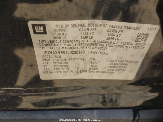 2GNAXVEV1J6238148 Chevrolet Equinox Premier