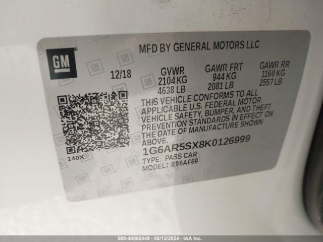 1G6AR5SX8K0126999 Cadillac CTS LUXURY