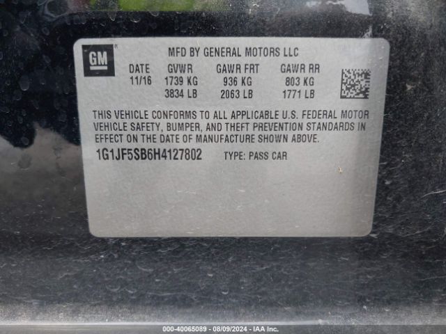 1G1JF5SB6H4127802 Chevrolet Sonic Premier Auto