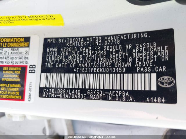 4T1BZ1FB6KU013159 Toyota AVALON LIMITED