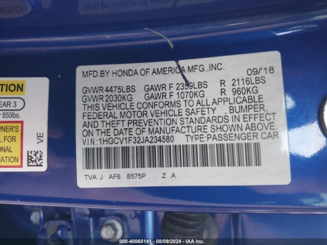 1HGCV1F32JA234580 Honda Accord Sport