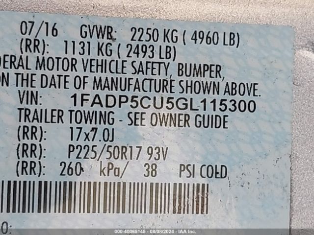 1FADP5CU5GL115300 Ford C-max Energi Sel