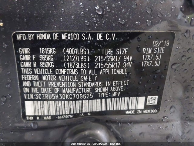 Honda HR-V LX 2019 3CZRU5H30KG709625 Image 9