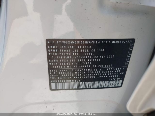 3VVCB7AX9NM069027 Volkswagen Tiguan 2.0t Se R-line Black