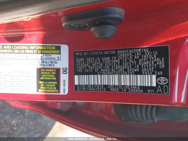 Toyota Corolla Le Plus 2016 2T1BURHE5GC506392 Image 9