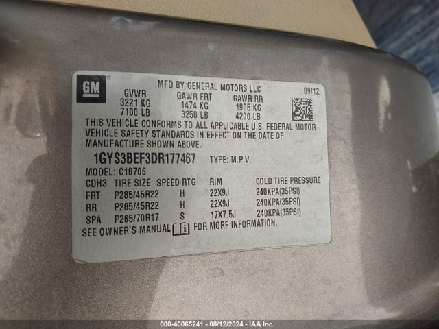 2013 CADILLAC ESCALADE 1GYS3BEF3DR177467 Photo 8