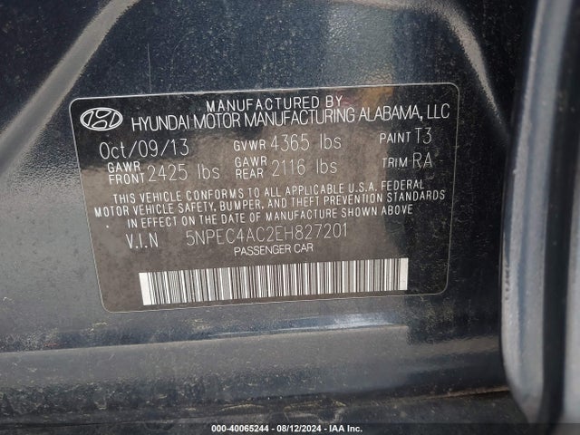 Hyundai Sonata Limited 2014 5NPEC4AC2EH827201 Image 9