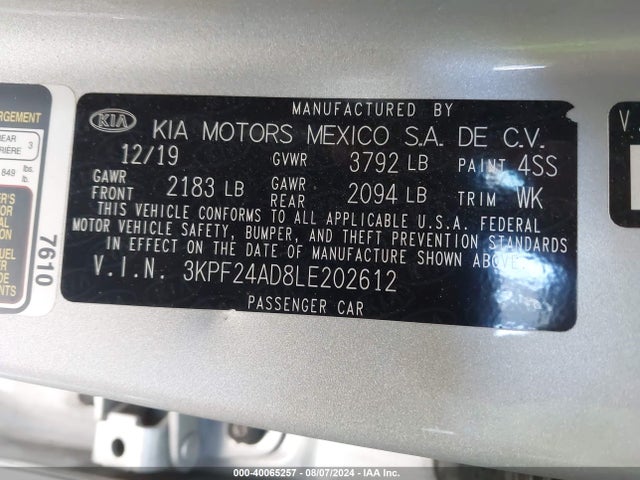 KIA Forte Lxs 2020 3KPF24AD8LE202612 Image 9