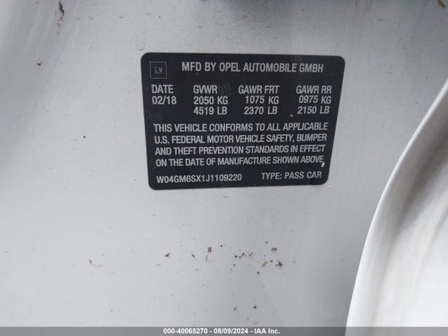 Продаж на аукціоні авто 2018 Buick Regal Sportback Preferred Ii, vin: W04GM6SX1J1109220, номер лоту: 40065270