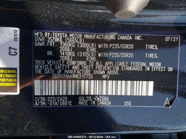 2T2HZMAA9MC217755 Lexus RX 350