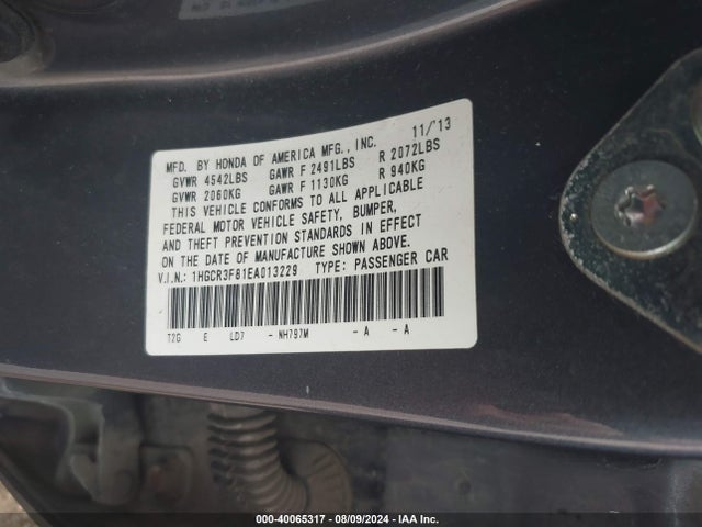Honda Accord Ex-l V-6 2014 1HGCR3F81EA013229 Image 9