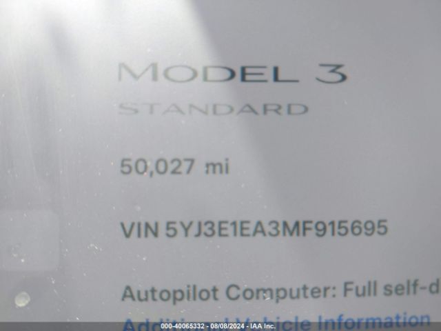 5YJ3E1EA3MF915695 Tesla Model 3 Standard Range Plus Rear-wheel Drive