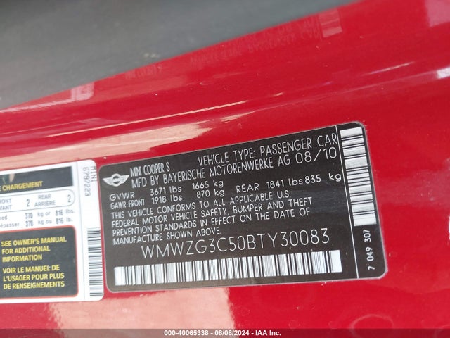 2011 MINI COOPER S CLUBMAN WMWZG3C50BTY30083 Photo 8