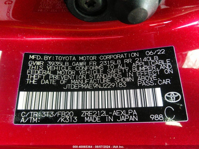 Toyota COROLLA LE 2022 JTDEPMAE9NJ229183 Image 9