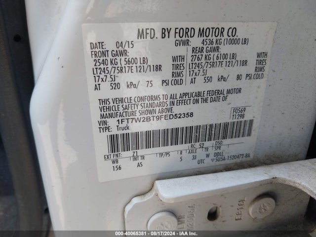 Ford F-250 Xl 2015 1FT7W2BT9FED52358 Image 9