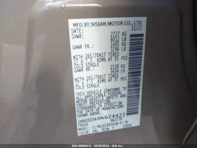 1N6ED1EK4PN624422 Nissan Frontier Pro-4x 4x4