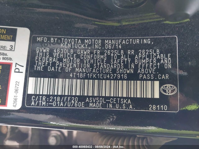 Toyota CAMRY SE 2014 4T1BF1FK1EU427916 Image 9
