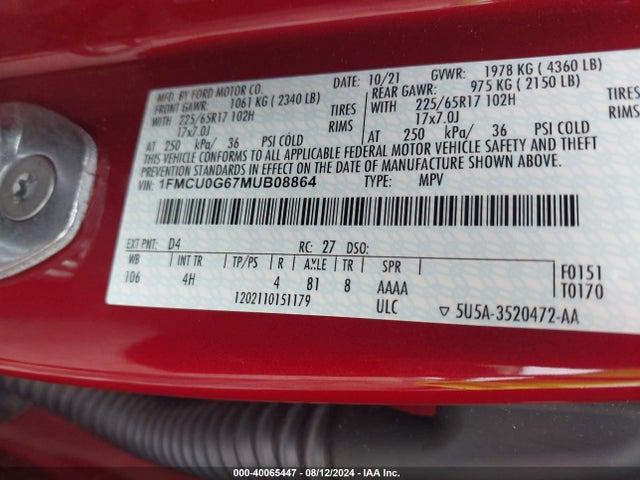 Ford ESCAPE SE 2021 1FMCU0G67MUB08864 Image 9