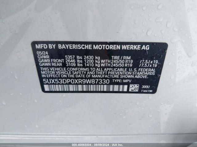 5UX53DP0XR9W87330 BMW X3 Xdrive30i