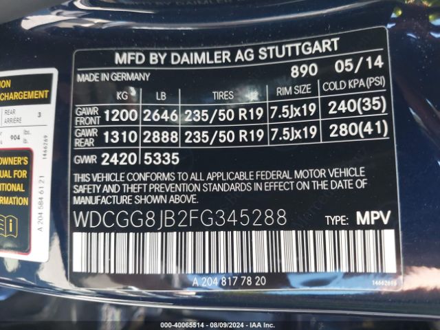 WDCGG8JB2FG345288 Mercedes-Benz Glk 350 4matic