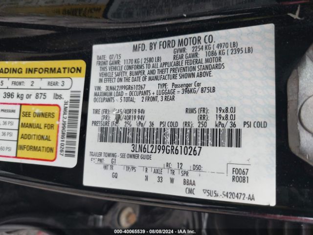 3LN6L2J99GR610267 Lincoln MKZ