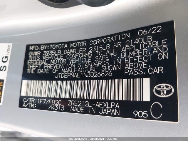Toyota COROLLA LE 2022 JTDEPMAE1N3026826 Image 9
