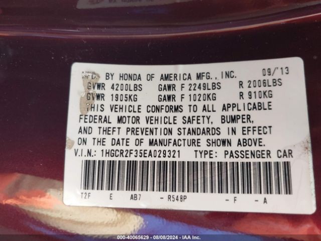 1HGCR2F35EA029321 Honda ACCORD LX