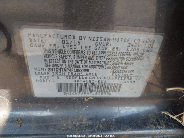 Nissan Versa 1.6 Sv 2015 3N1CN7AP4FL892996 Image 9