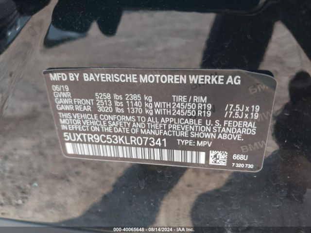 2019 BMW X3 5UXTR9C53KLR07341 Photo 8