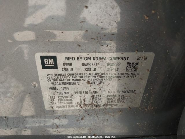 KL7CJLSB0KB856770 Chevrolet TRAX 1LT