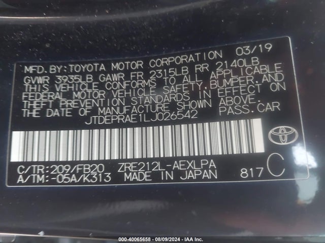 Toyota COROLLA LE 2020 JTDEPRAE1LJ026542 Image 9